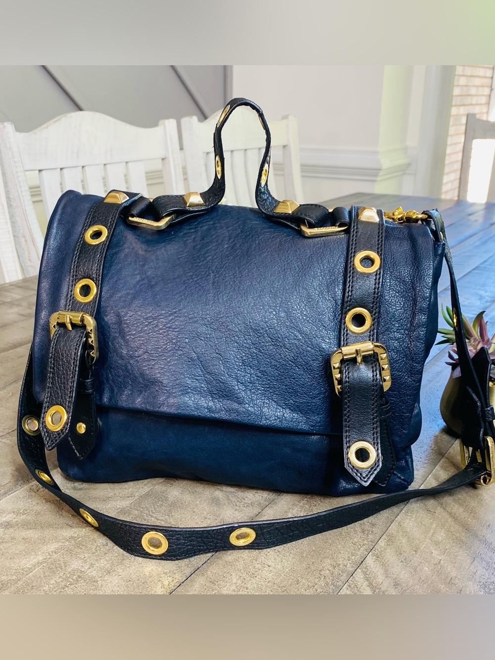 Vintage Pierre Balmain Navy Blue Leather Shoulder Bag Good Accents